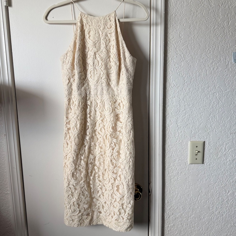 J.Crew Cream Floral Lace Halter Sheath Dress Size 6 Sleeveless Wedding Guest